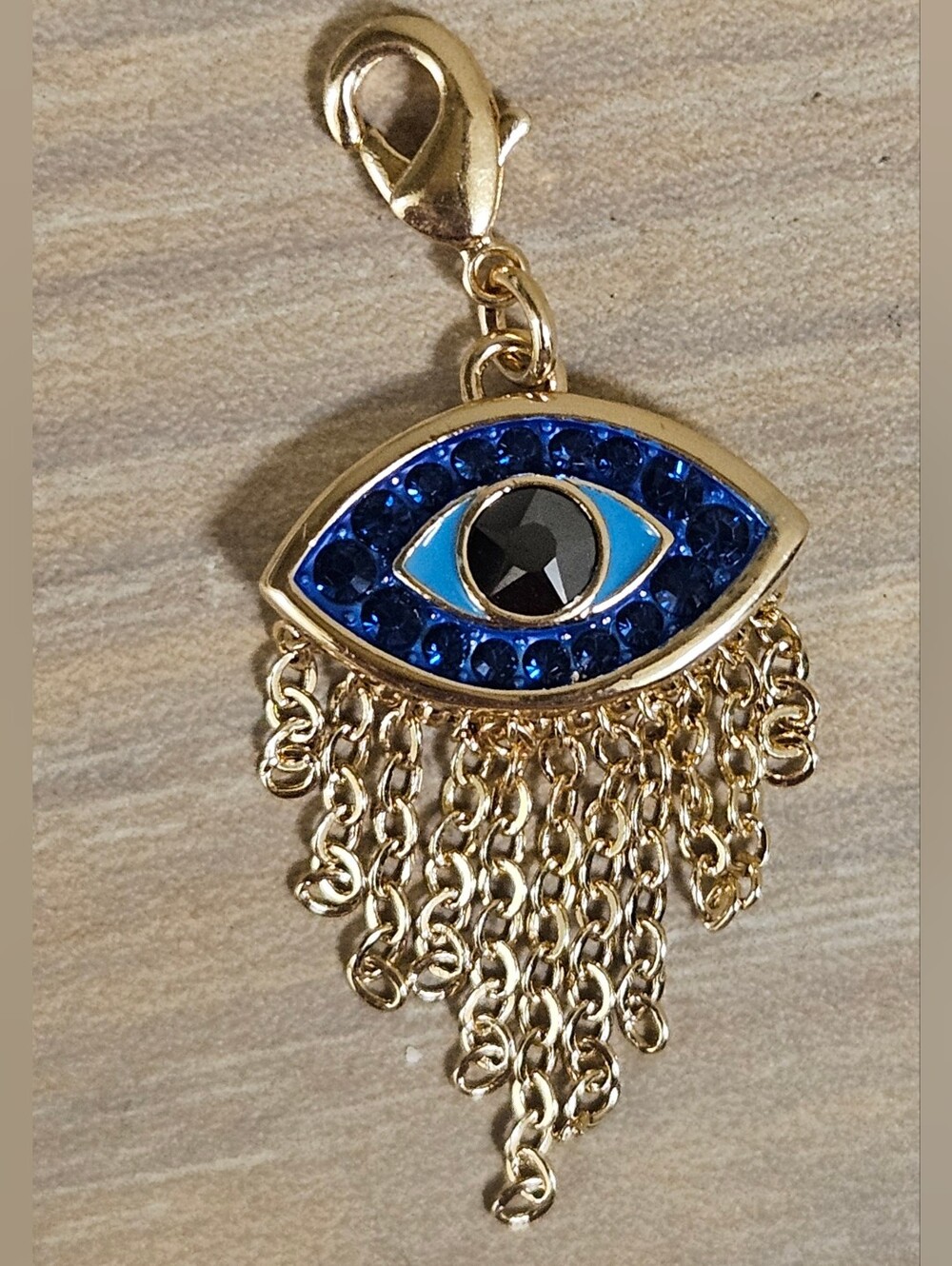 Evil Eye with Chain Fringe Austrian Crystal Charm Pendant Gold-tone Luck Protect